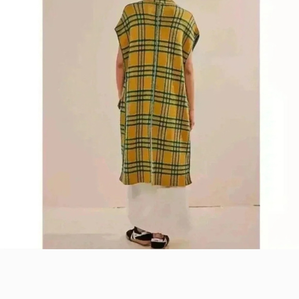 Free People Sunflower Spruce Plaid Sleeveless Peacoat Vest Long Coat M - Picture 4 of 13